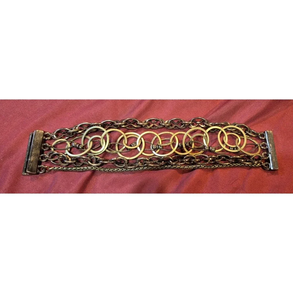 Chico's Magnetic Clasp Bracelet Brutalist Style 4 Strands Copper Gold Tone EUC